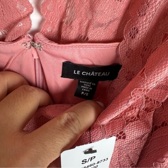 NWT-Le Chateau, Women’s Formal Scallop Lace Fit & Flare Mini Dress-Peach. Size:S - Picture 4 of 15